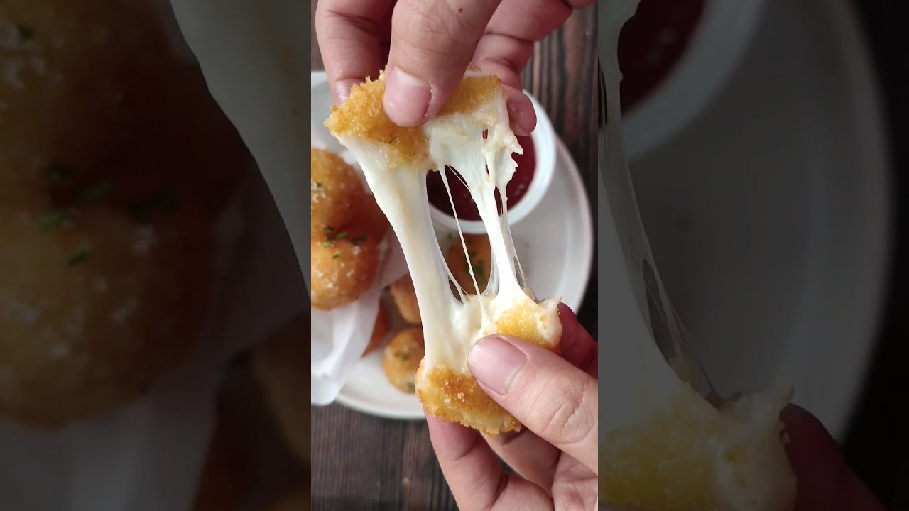 Here&rsquo;s the easiest deep fried mozzarella balls you will ever try! 🧀🤤. #eurorich #recipe #cheesepull