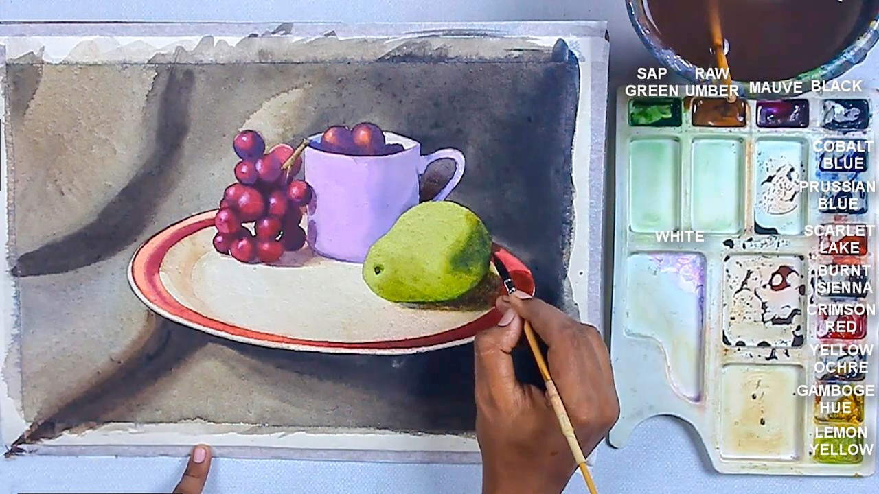 Watercolor Realistic Still Life Painting - Fruits Composition | steps to follow