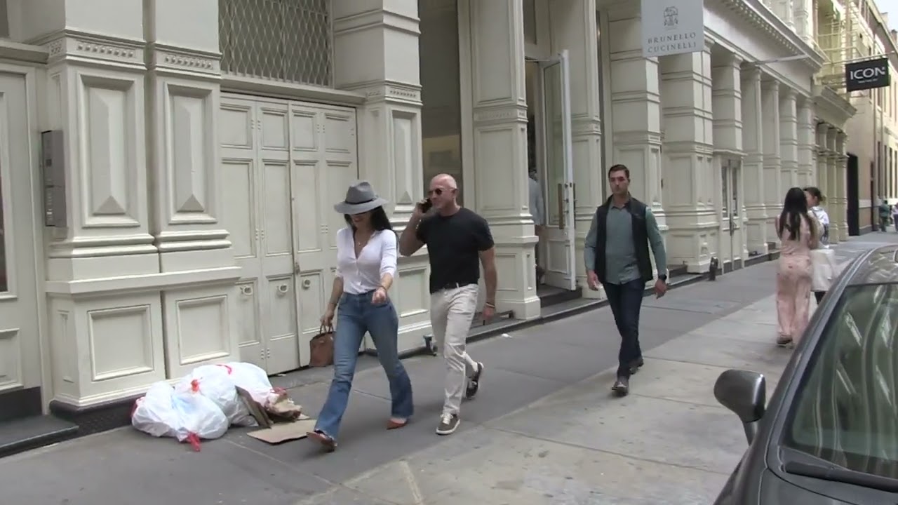 Jeff Bezos looking RIPPED as he walks in Soho with his girlfriend Lauren Sanchez.