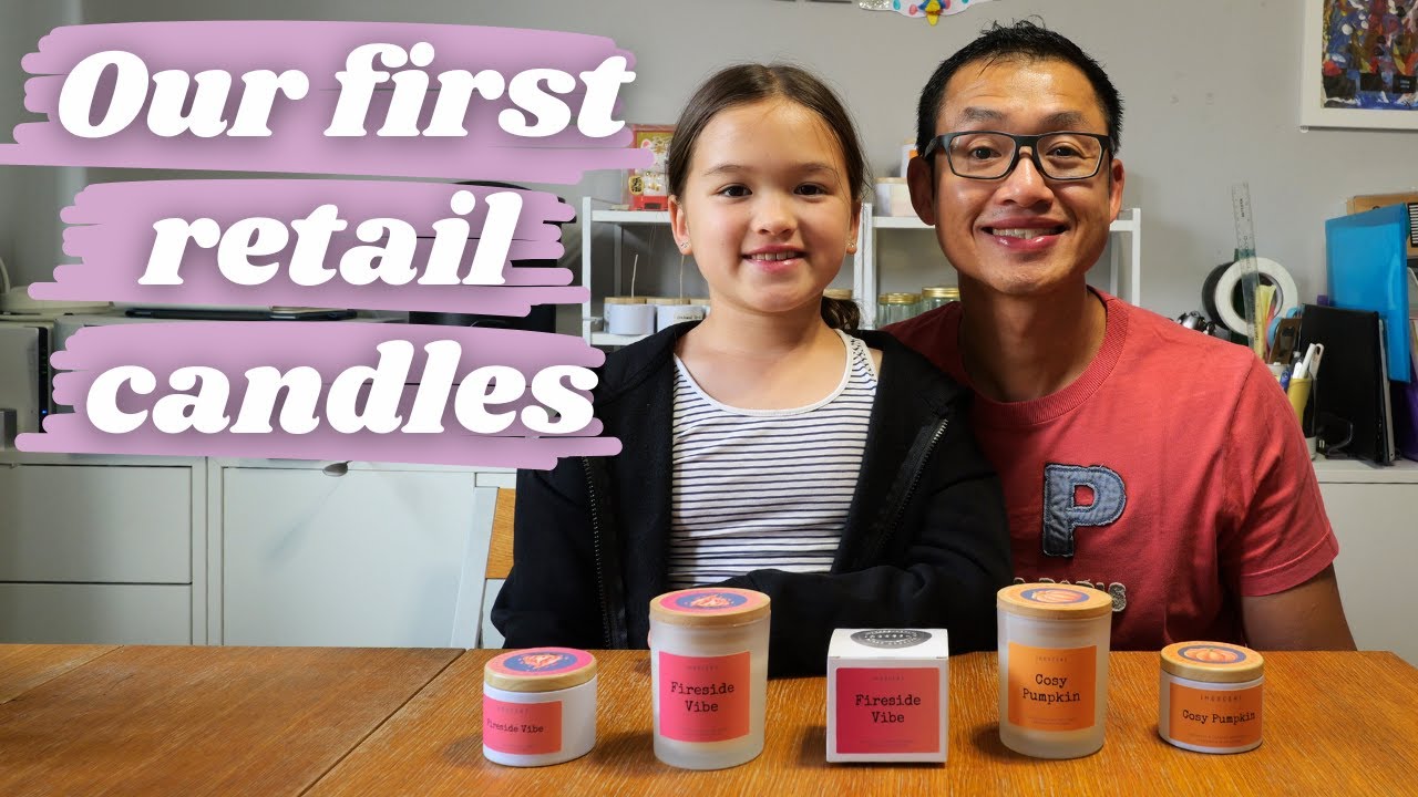 Making and labelling our first candles to sell