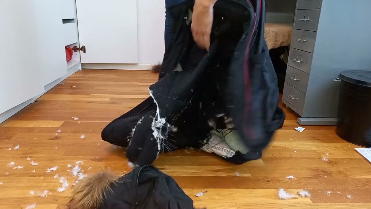 ripping a Frieda & Freddies down jacket