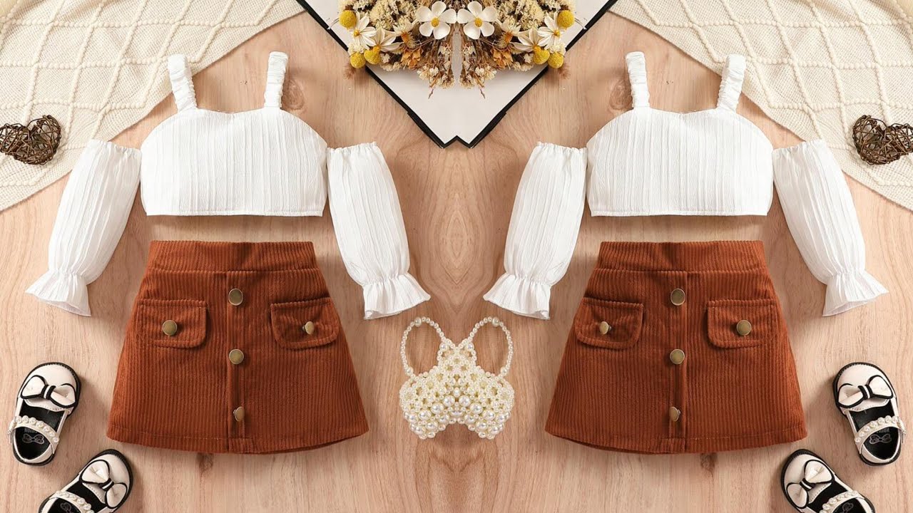DIY Baby Cold Shoulder Flare Sleeve Top and A-Line Flap Skirt | Very Easy Cutting and Stitching