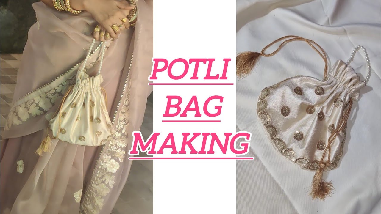 How to make a potli bag at home/ Handmade potli bag with pearl strap #diy #diyideas 