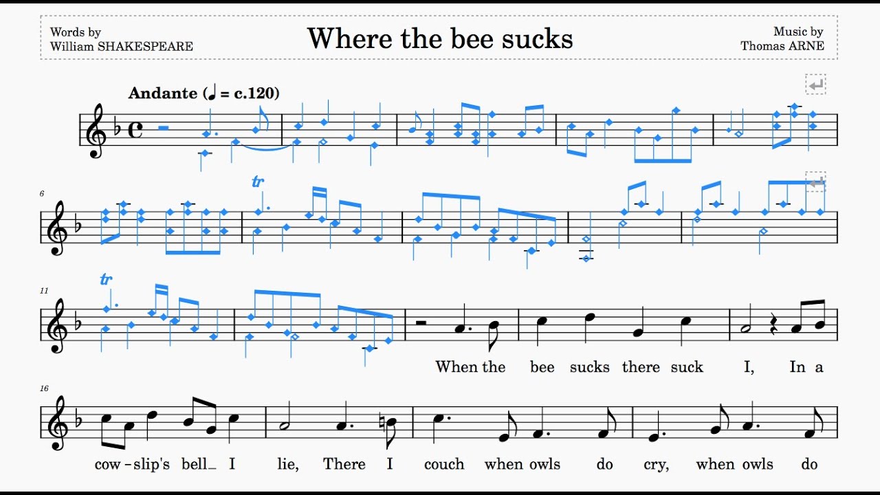 Where The Bee Sucks (Arne) | F Major | ABRSM Grade 5 & Trinity Grade 4 | 120 bpm | Sing-Along