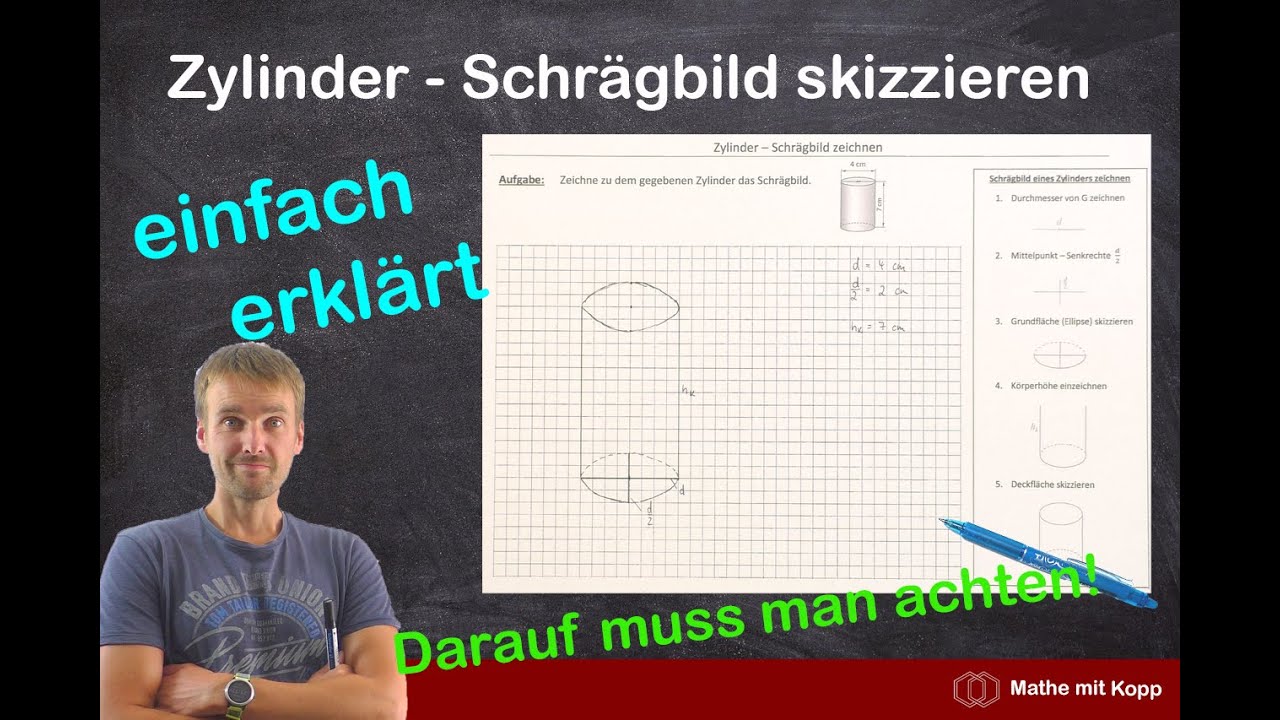 Zylinder - Schrägbild zeichnen | Mathe mit Kopp