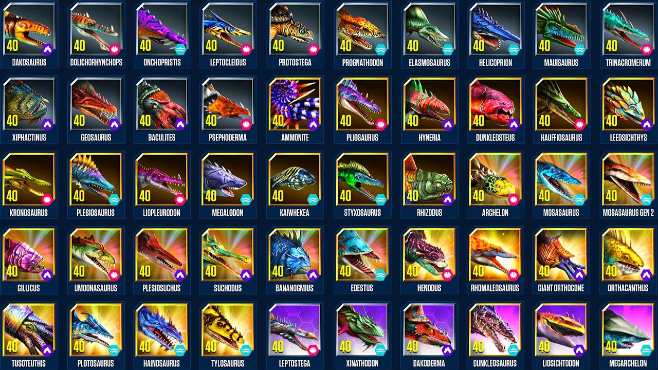 ALL 50/50 AQUATIC MAX LV 40 | JURASSIC WORLD THE GAME