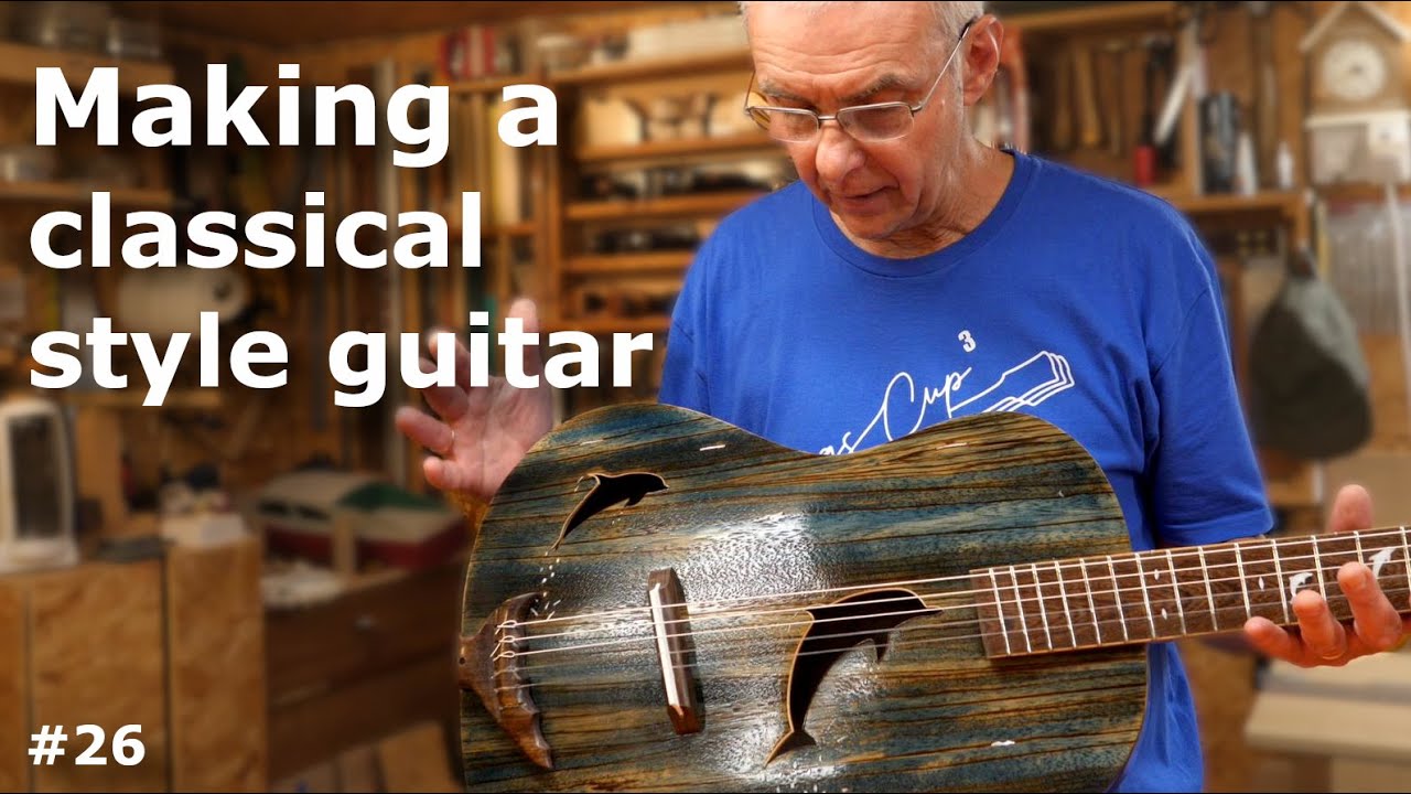 Building a unique classical style guitar - handmade tail stop and bridge with dolphin inlay