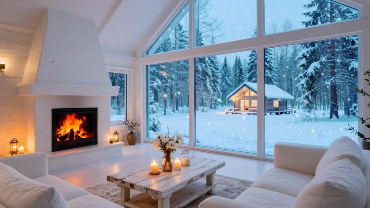 🔥Fireside Crackling 24/7 | ❄️Cozy Snow Cabin View | Winter Ambience (No Music)
