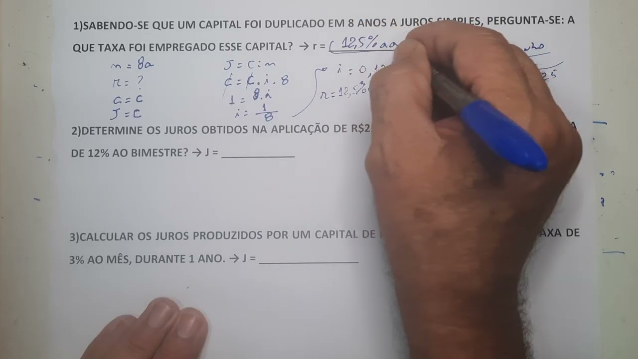 MATEMÁTICA FINANCEIRA - JUROS SIMPLES(J=Cin) - 7° VÍDEO 