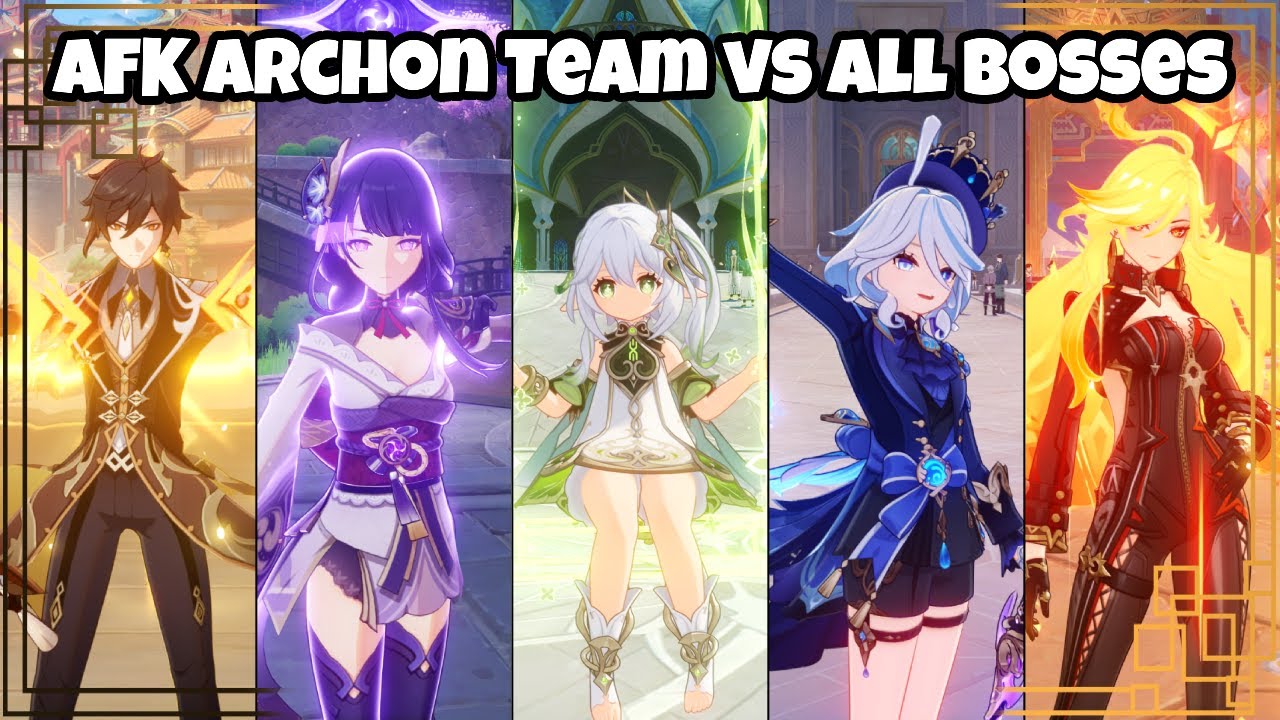 AFK Archon Team vs All Bosses in v5.8 (WL 9) Without Food Buff | Genshin Impact