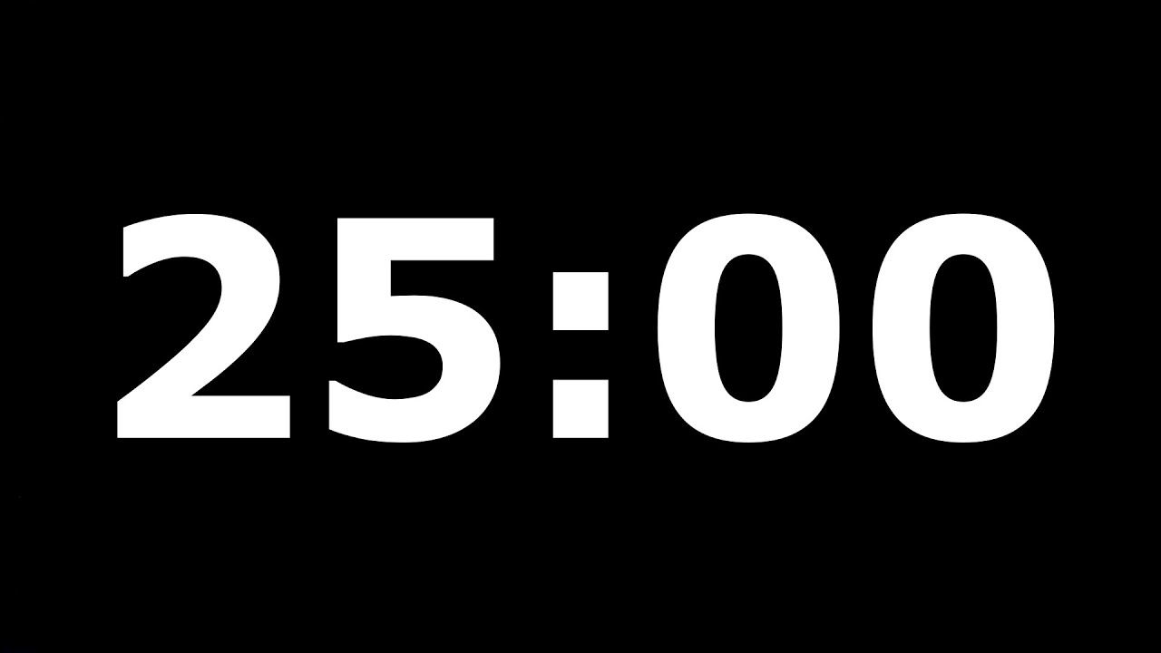 Black Screen 25 Minute Countdown Timer with Relaxing Music and Alarm