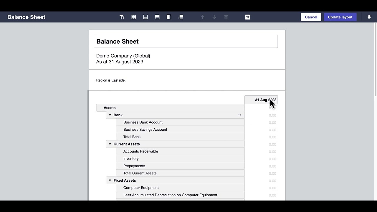 Compare tracking in Balance sheet Report in Xero