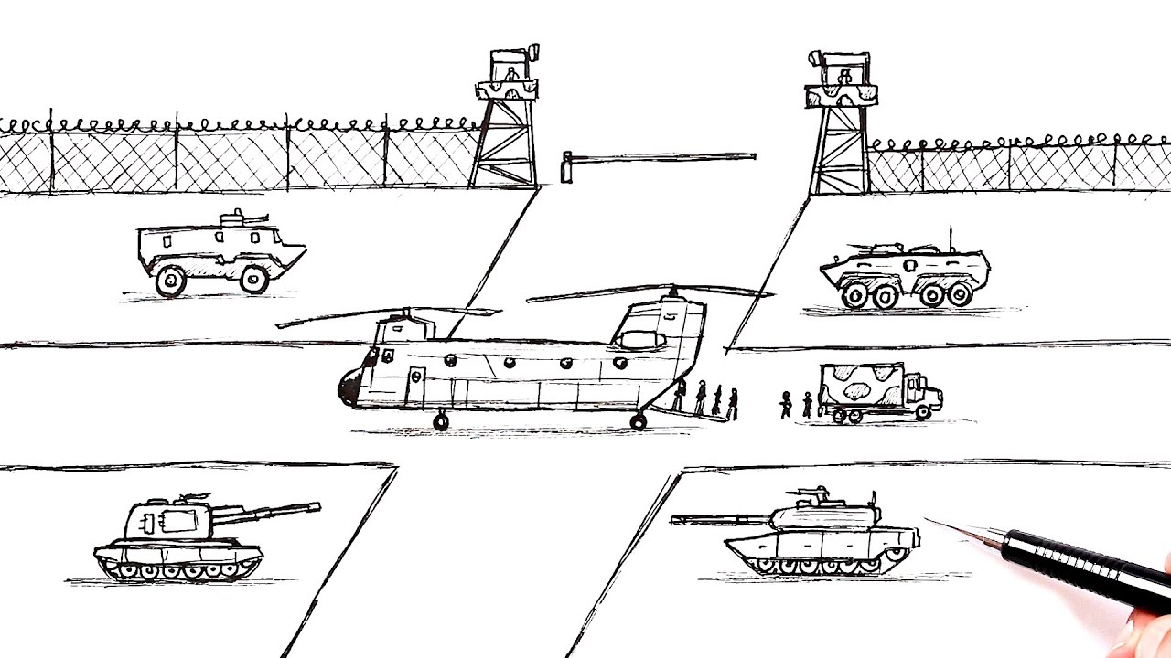 Как нарисовать военную базу | Военный Рисунок