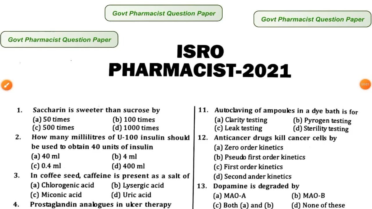 ISRO Pharmacist Question Paper with Solution | ISRO Pharmacist Exam Preparation | Part 2