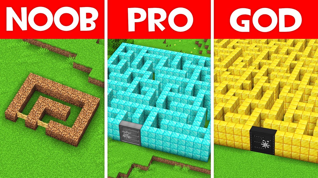 Minecraft Battle: SECRET MAZE BUILD CHALLENGE - NOOB vs PRO vs HACKER vs GOD in Minecraft!