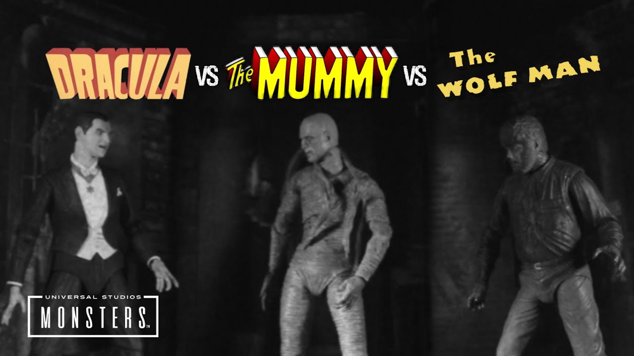 Dracula vs The Mummy vs The Wolfman (B&W) Stop Motion