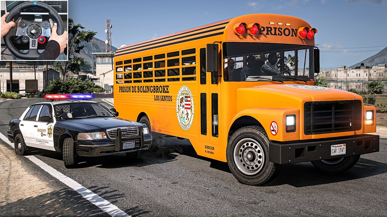 GTA 5 Working as Prison Bus Driver | High Risk Prisoner Convoy | Steering Wheel Gameplay