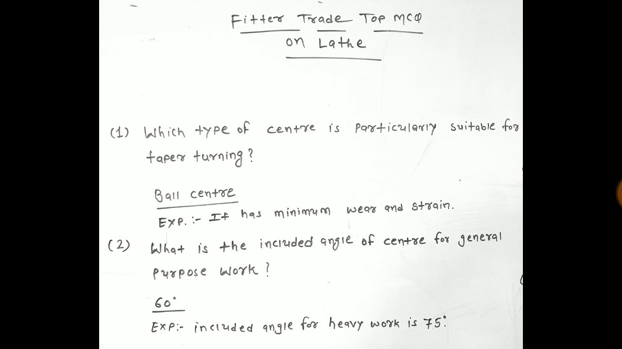 Fitter Trade top mcq on lathe machine.