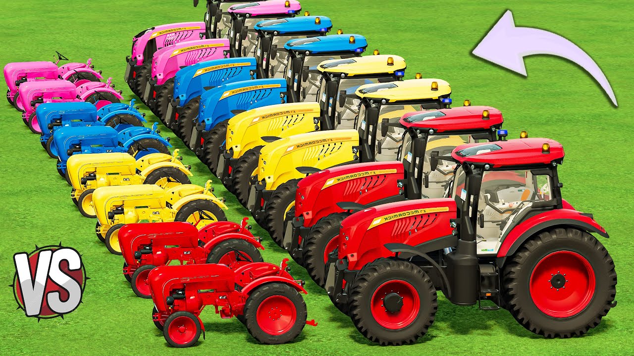 TRANSPORT WITH COLOR! MINI vs BIG TRACTOR & MOTOR LOAD with MACK TRUCK & FLATBED TRAILERS! FS22