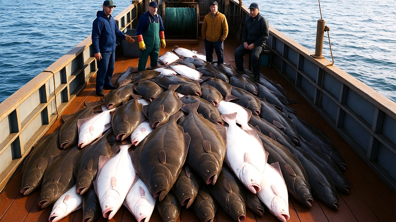 Огромные палтусы вылавливаются один за другим &ndash; на дно океана опущено 2000 крючков!