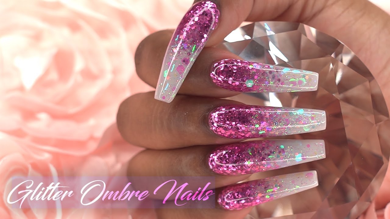 Acrylic Nails Tutorial - How to Encapsulated Nails Pink Glitter Ombre Infill and Redesign
