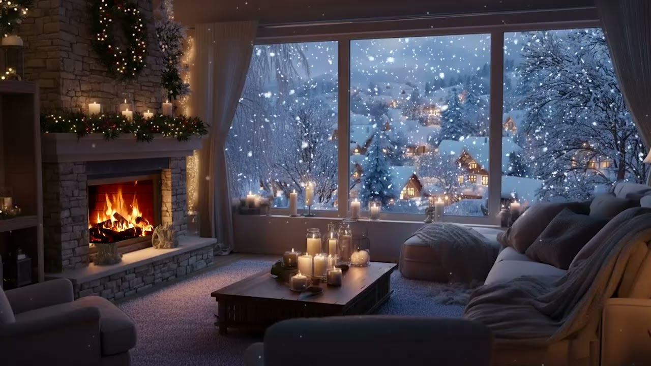 Tranquil Snowy Cabin Piano Soundscape | Fireplace Warmth for Rest