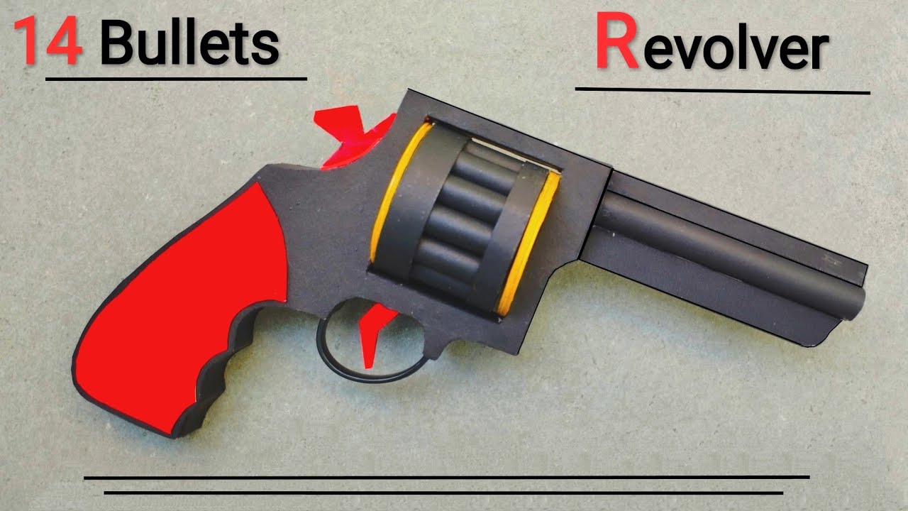 14 Bullets Revolver | How do you make revolver by cardboard and spring #revolver #craft