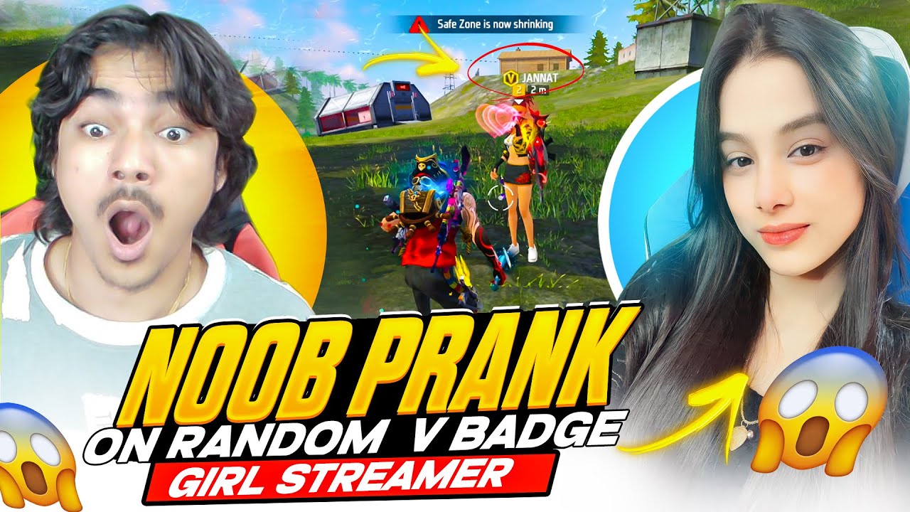 Noob Prank on Random V Badge Cute Girl Streamer😱 Samne 100 Level Aaya - Garena free fire
