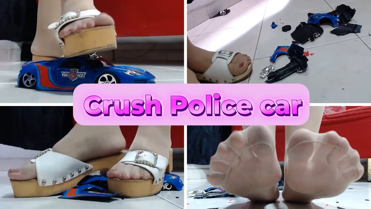 trailer of Crushing crush nice police car with nylons and highheels sandals