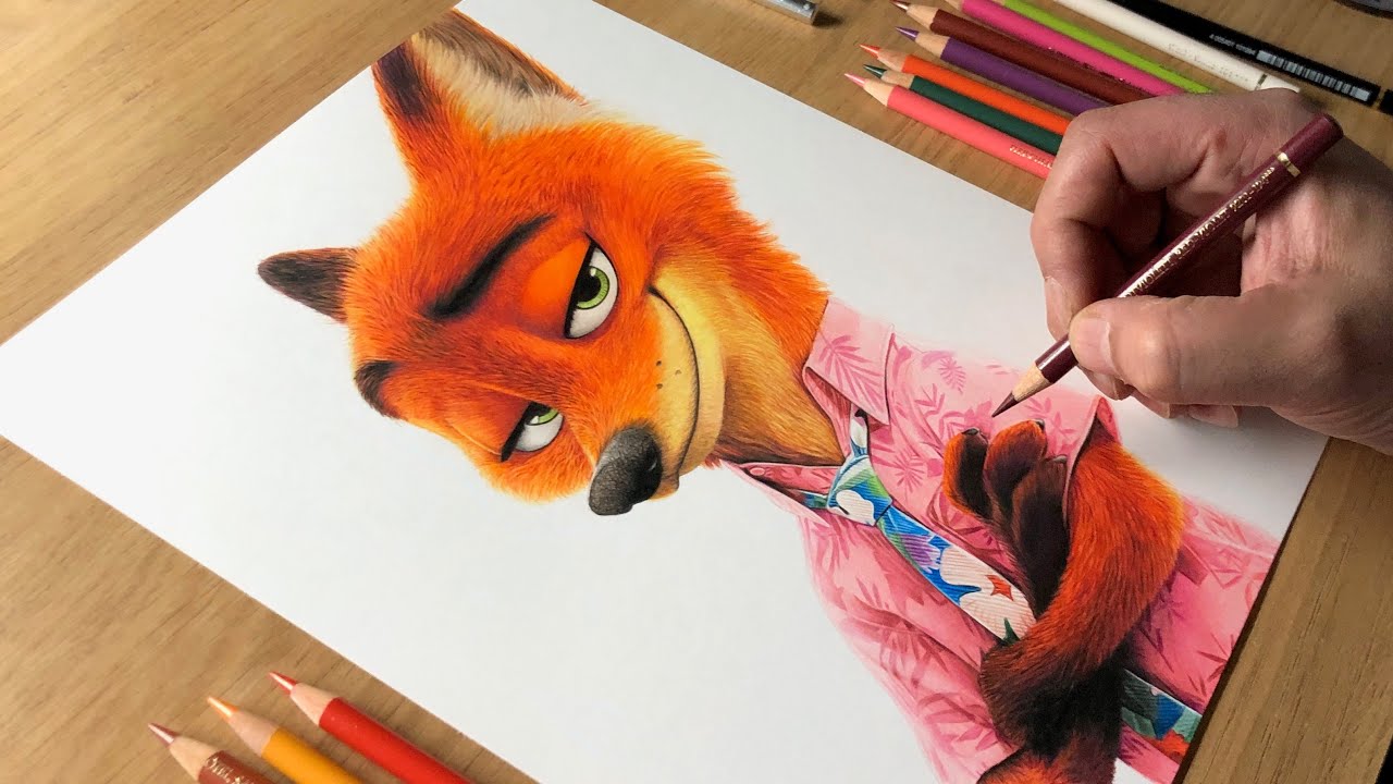 Drawing Nick Wilde from Zootropolis 2 (Zootopia 2) | Realistic Coloured Pencil Timelapse | Artology