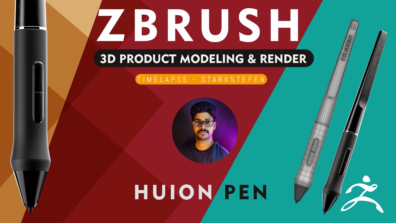 HARDSURFACE ZBRUSH TUTORIAL / HUION PEN  PRODUCT MODELING AND RENDERING timelapse