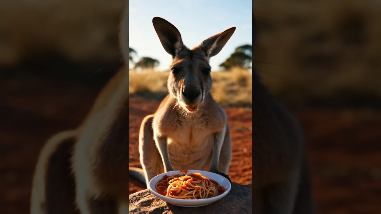 You Won't Believe What They're Eating. 🍝 This 'roo loves Italian food! #Kangaroo
