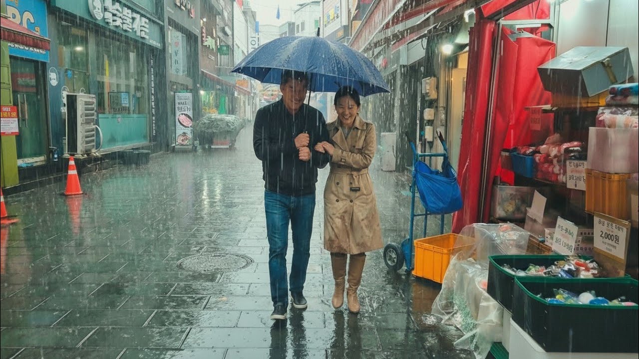 초겨울 시장골목에 내리는 빗줄기. 폭우. 장대비. 빗소리. 힐링. 우중산책. 꿀잠. 수면유도. rain ASMR. heavy rain. rain walk korea.