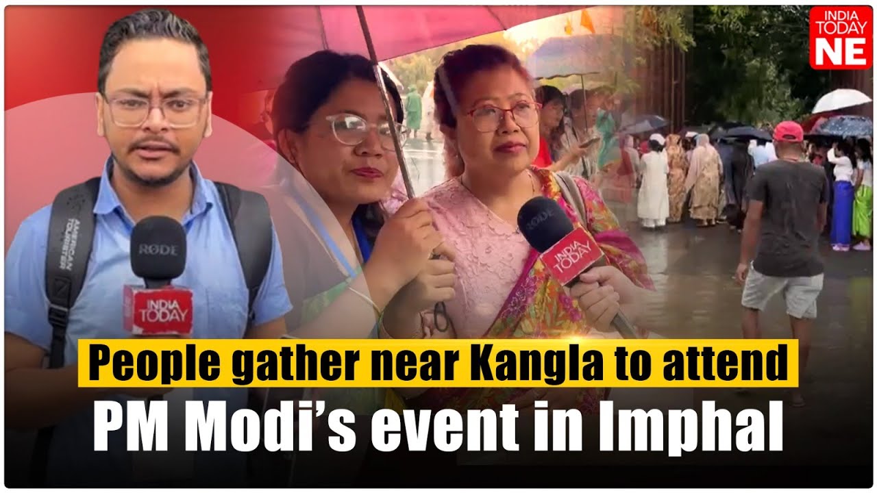 Amid heavy rain, people gather near Kangla to attend PM Modi's event in Imphal