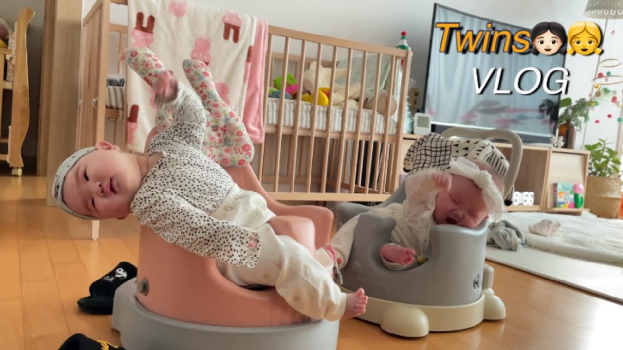 딸쌍둥이 육아 VLOG/4개월/집안일도하며쌍둥이돌보기/동시에낮잠재우기스킬/젖병닦기/헤어밴드/외출/빨래/