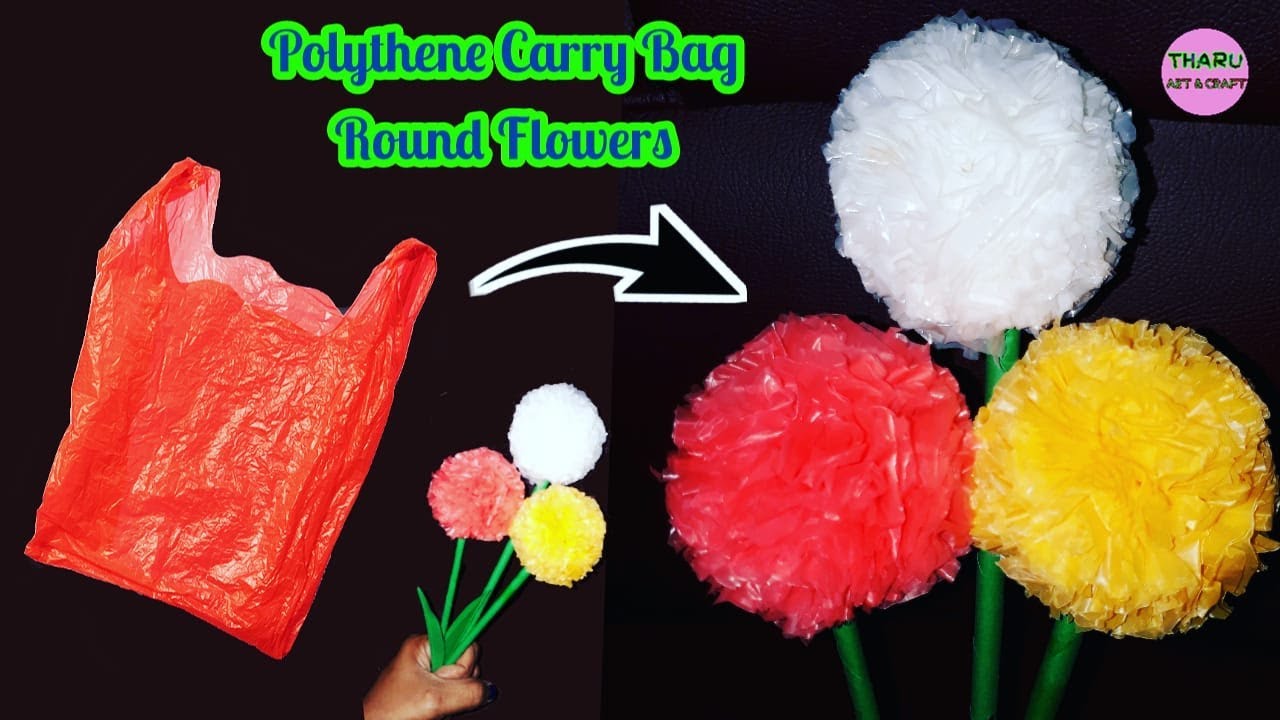 Craft 8 : Polythene Carry Bag Round Flower | DIY | Carry Bags Re Use Ideas | Best Out Of Waste|Tharu