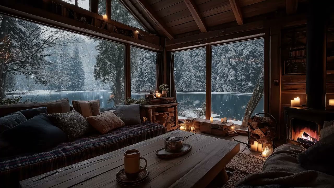 Cozy Winter Fireplace Ambience ❄️ Soft Music for Deep Sleep & Focus
