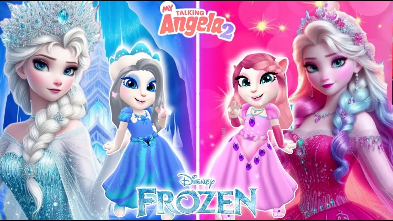 My Talking Angela 2😻 || Frozen || Blue Elsa vS Pink Elsa || New Update || Cosplay