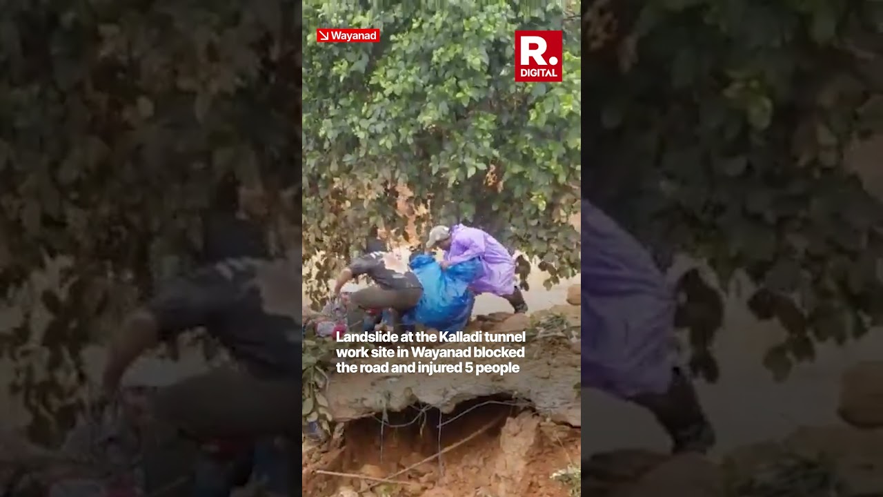 A landslide at the Kalladi tunnel work site in Wayanad blocked the road and injured 5 people