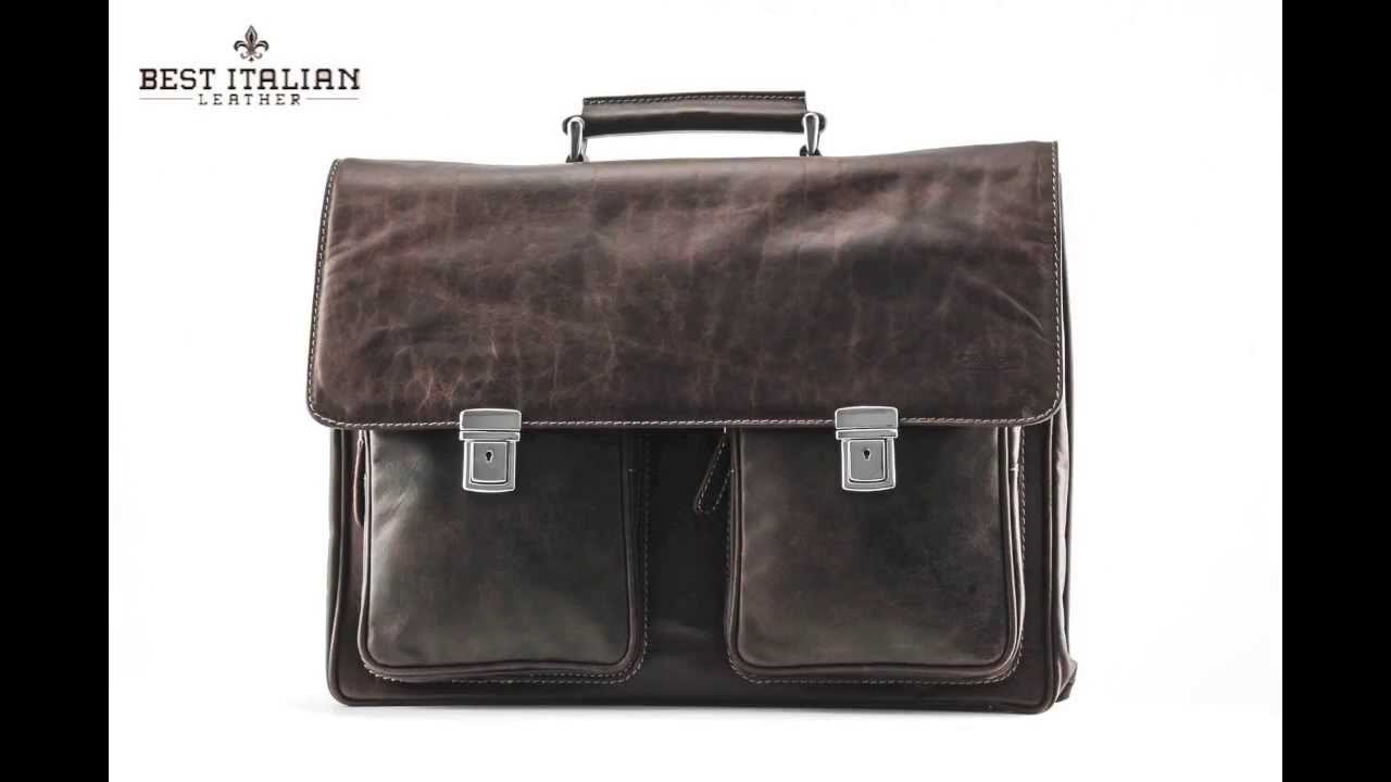 Best Italian Leather Siena Triple Compartment Briefcase in Color Brown item number OL-0743BN