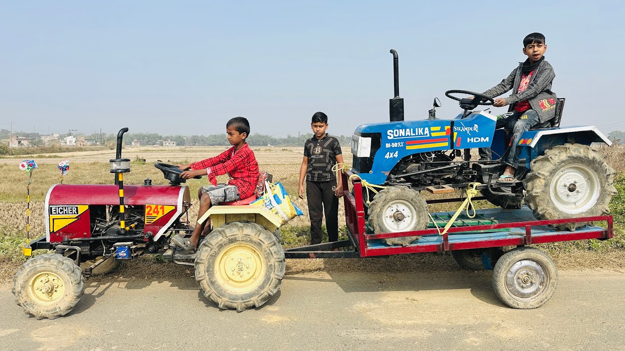 We Loaded the Sonalika Tractor on the Trolley on the Eicher Tractor | Tractor Video | Tractor 