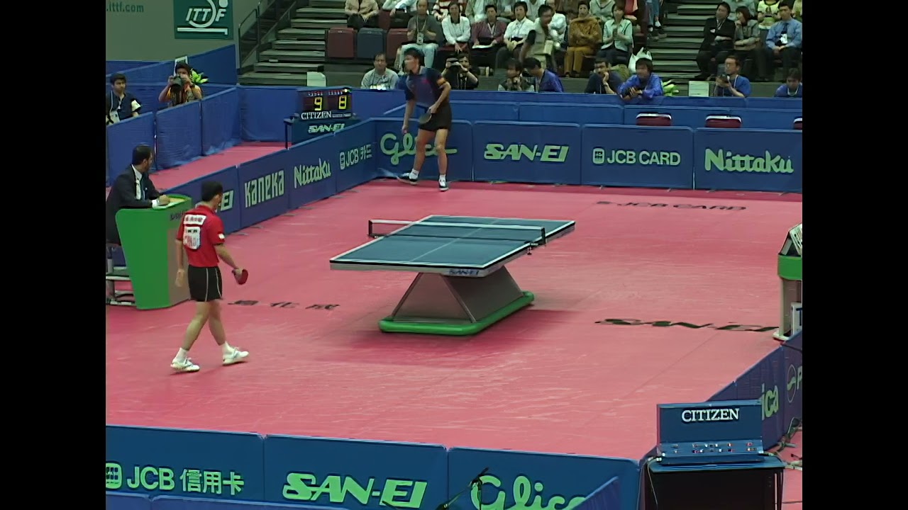 Kong Linghui (CHN) v  Wang Liqin (CHN) at the 2001 WTTC in Osaka, Japan (Final)