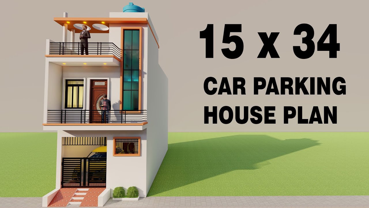 कार पार्किंग के साथ दो मंजिल का मकान,3D 15 By 34 Makan Ka Naksha,Duplex Front Elevation