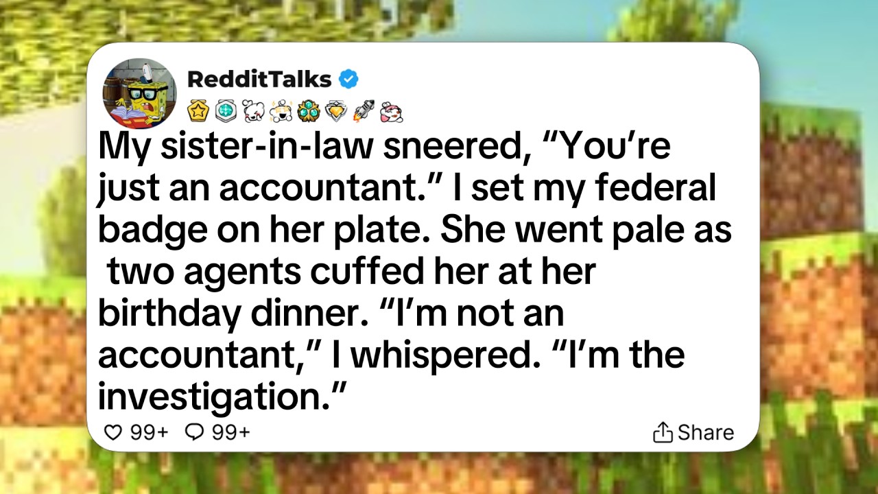My sister-in-law sneered, “You’re just an accountant.” I set my federal badge on her plate...