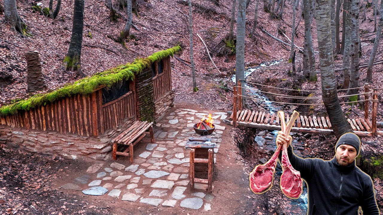 Bushcraft Cabin Expansion | Bridge, Stone Yard & Tomahawk BBQ