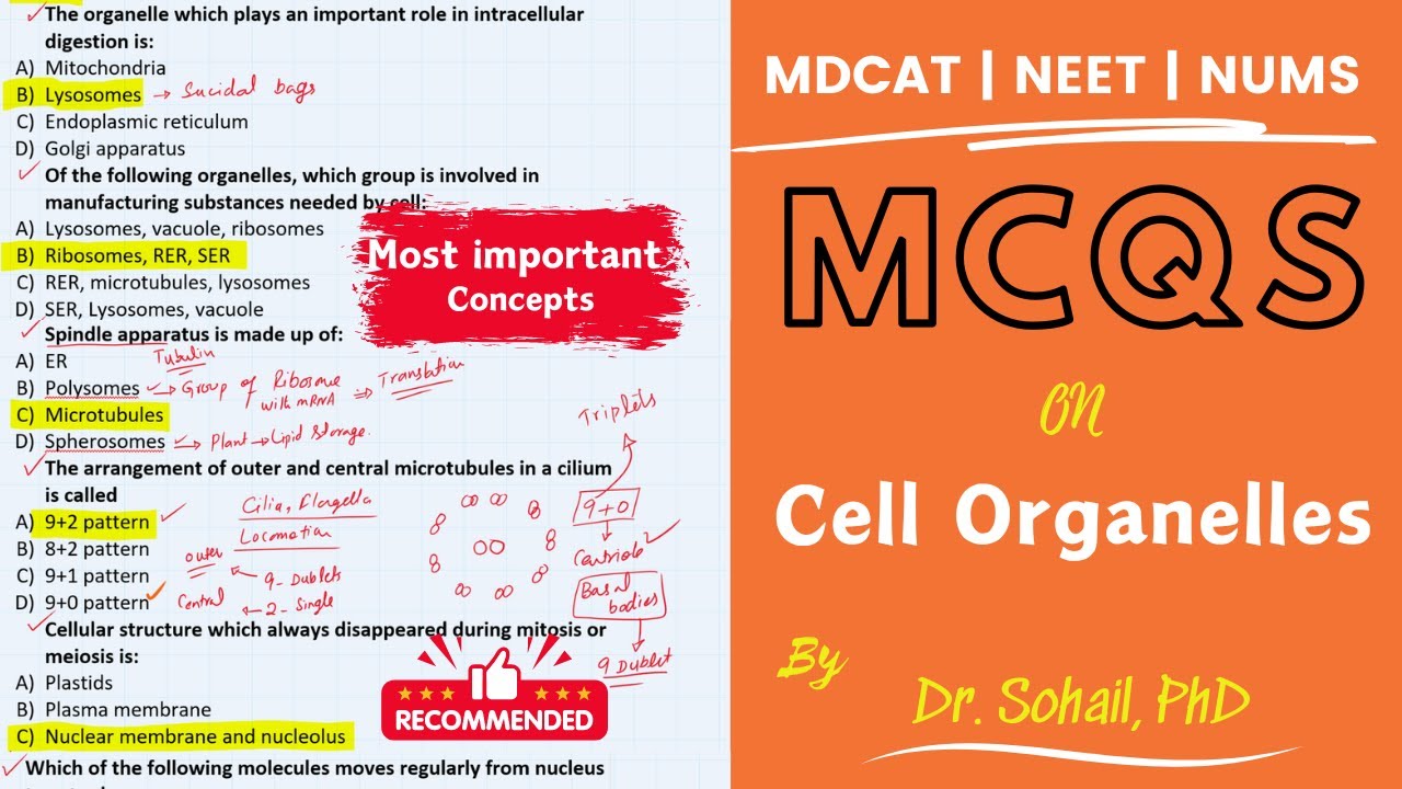 MDCAT MCQS on Cell Organelles | UHS | NEET | NUMS | ETEA | JSMU | BUHMS
