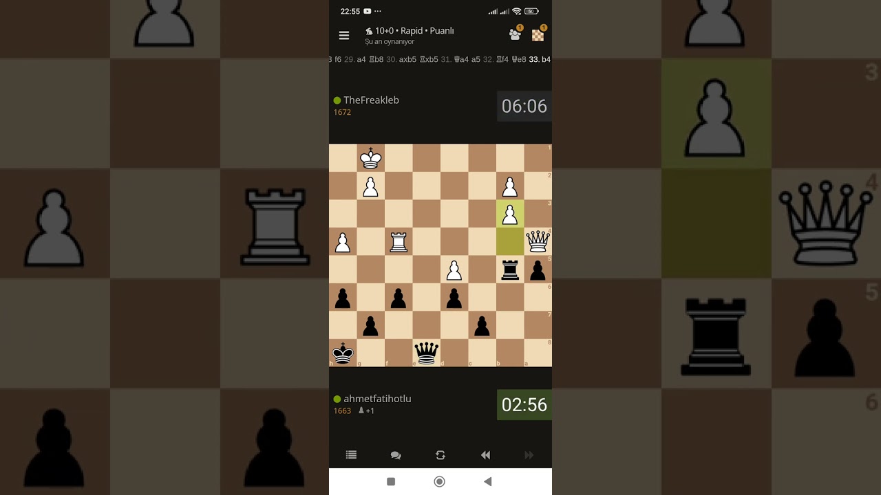Önce kötü sonra iyi pozisyon. Süre baskısından berabere :) Satranç lichess üzerinden oynuyoruz