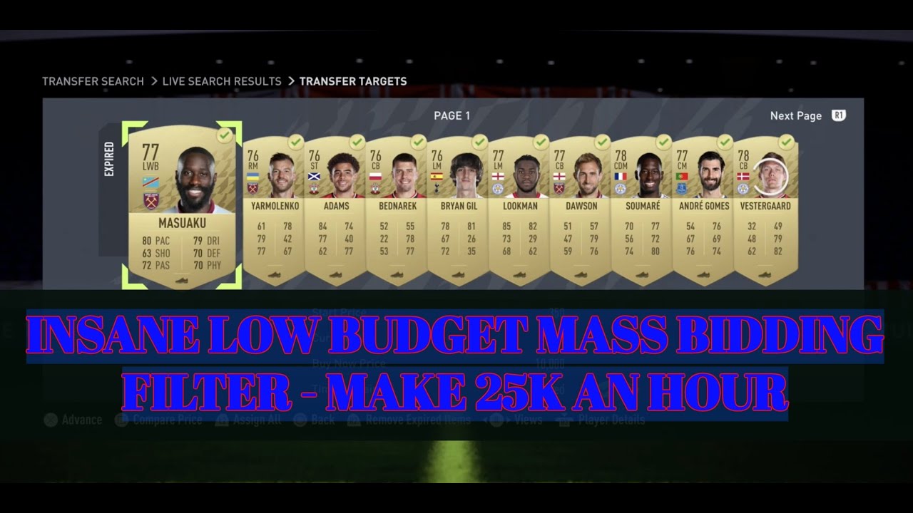 FIFA 22 TRADING TIPS - INSANE LOW BUDGET MASS BIDDING FILTER - MAKE 25K AN HOUR - FIFA 22 TRADING!!