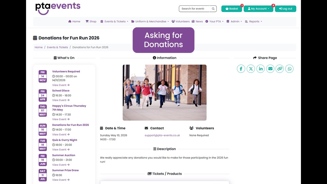 PTA Events Tutorials - Can I ask for donations