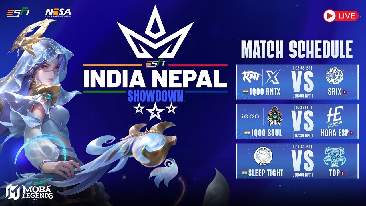 🔴 INDIA 🇮🇳 vs NEPAL 🇳🇵 SHOWDOWN | ESFI x NESA | MOBA Legends 5v5 | Day 1